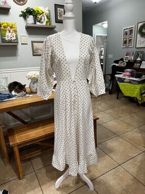 REVOLVE Cream Midi Dress with Black Polka Dots